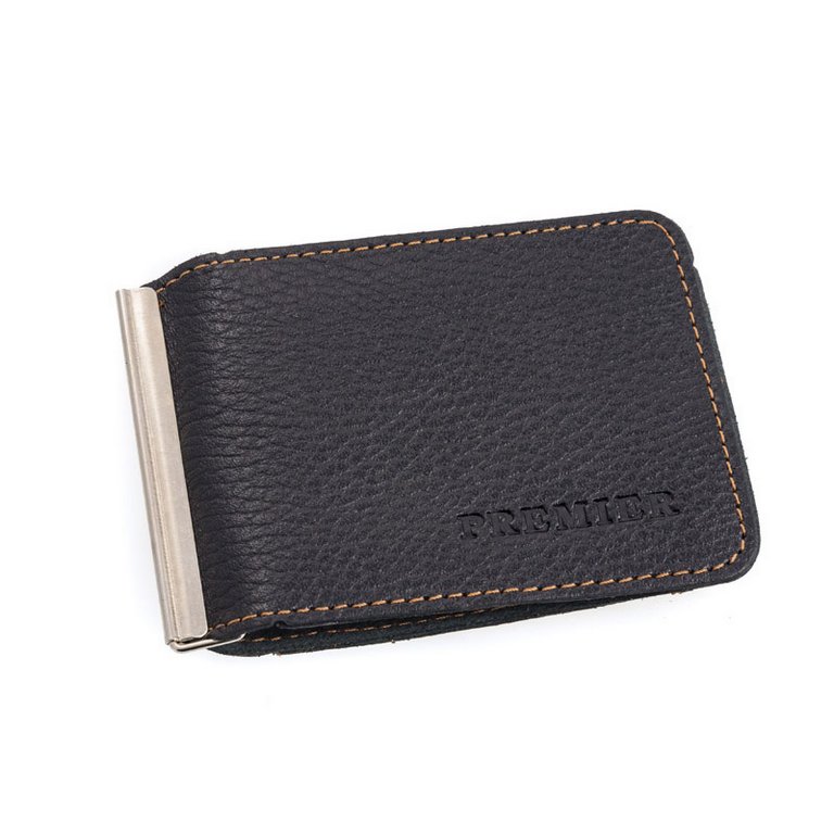 Зажим для денег "Флоттер джинс" нат. кожа, черный, с карманом для мелочи