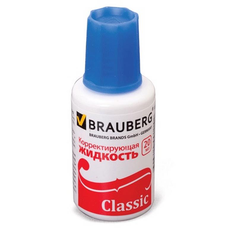 Коррект. жидкость BRAUBERG "Classic" (20 мл) с кисточкой, спиртовая основа