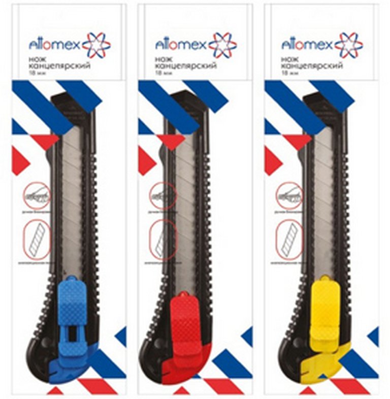Нож канцеляр. шир. 1,8 см, пластик Attomex