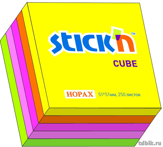 Бумага с клеевым краем  51*51 мм, 250 л. неон 5 цветов HOPAX