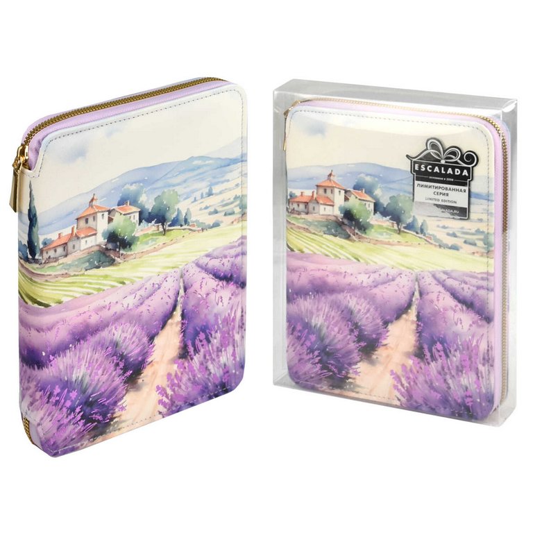 Ежедневник-органайзер без дат А5+ 120л. Escalada "Наппа Лавандовое поле" кожзам тв. обл. на молнии