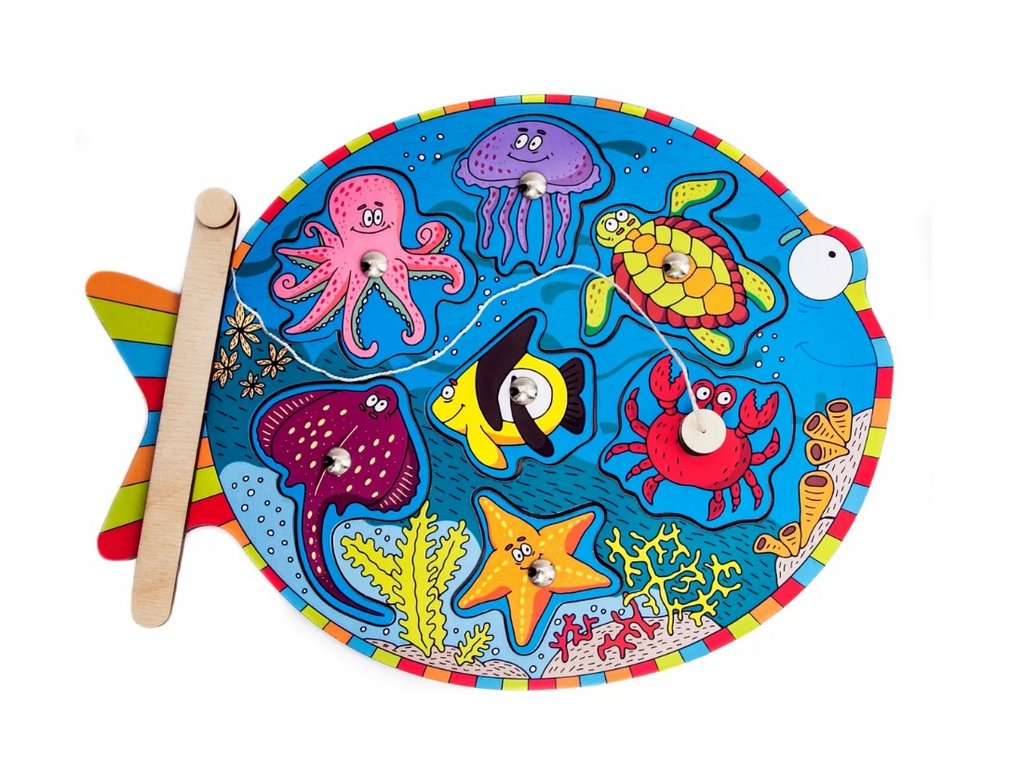 Игра развивающая Магнитная рыбалка "Морская" 3+ (дерево) Сибирские Игрушки