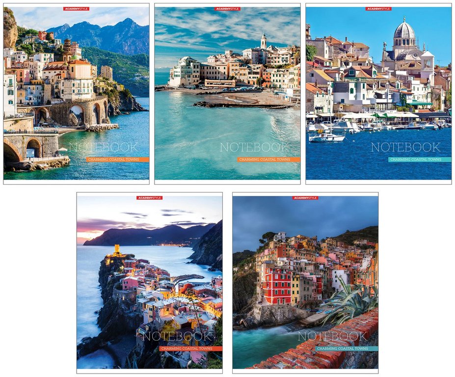 Тетрадь 96 лист лин. А5 на скрепке "Городок на берегу"