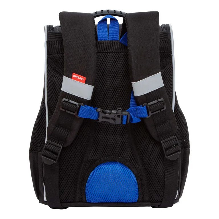 Ранец для мальчика Grizzly (сумка д/обуви) 25*33*13см., черный/синий