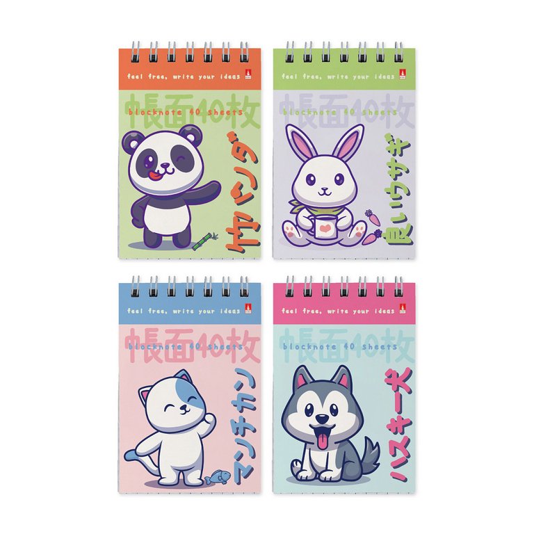 Блокнот А7  40л.,  68*101 мм, на гребне Альт "KAWAII ANIMALS" 4 вида