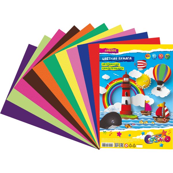 Набор цв. бумаги самоклеящ. мелованной А4  10 лист. 10 цв. 80 г/м deVENTE