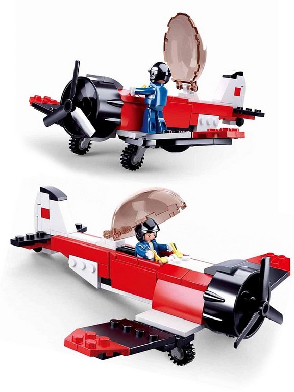 Конструктор пластиковый (мал)  128 дет. "Авиация. Пожарный моноплан" SLUBAN