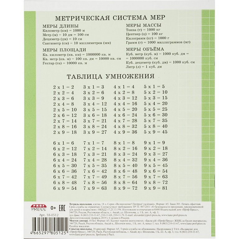 Тетрадь 18 лист кл. А5 "ВЕЛИКОЛЕПНО! ПЯТЕРКА!" зеленая Prof-Press