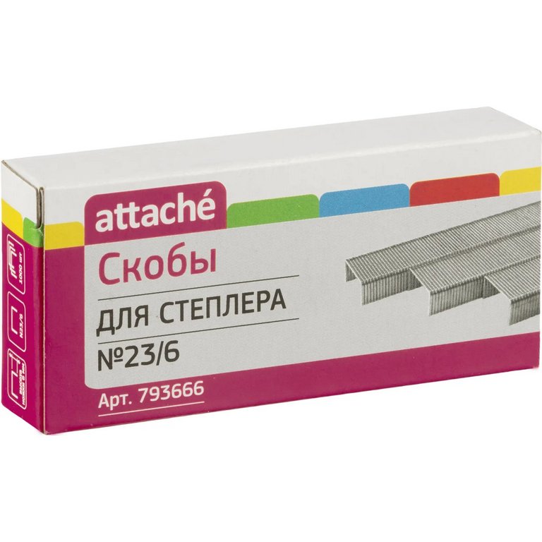 Скобы 23/6 Attache 1000 шт/уп, оцинкованные 30 листов