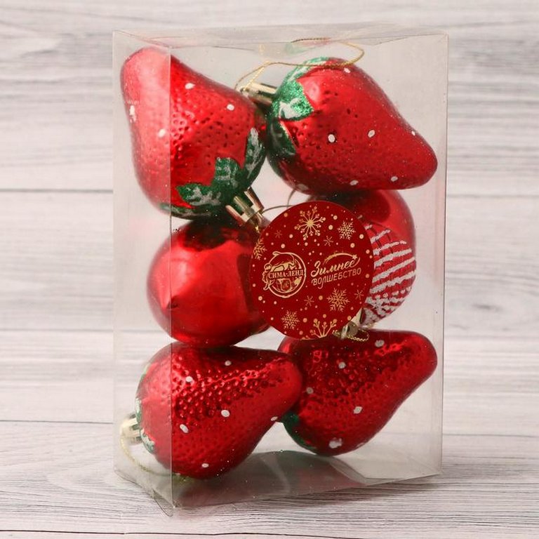 Набор украшений из пластика "Клубничное ассорти" 6 шт/уп, 4,5х6 см красный