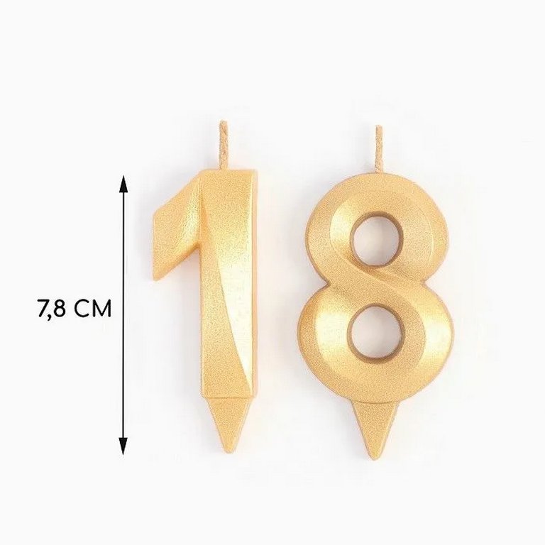 Свеча для торта "Цифра 18" Грань" красный металлик, 7,8 см