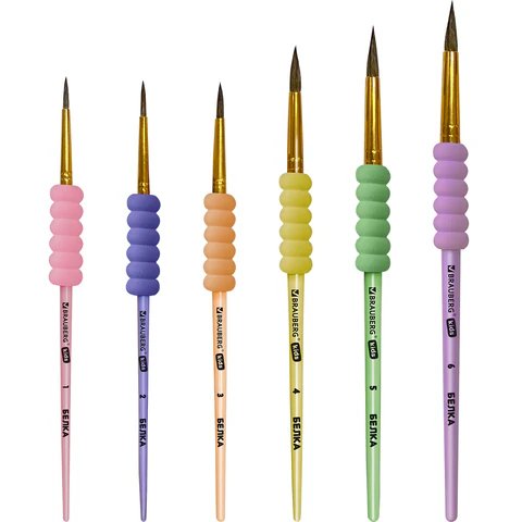 Кисти в наборе  6 шт (белка №1,2,3,4,5,6) c EVA-вставкой BRAUBERG KIDS