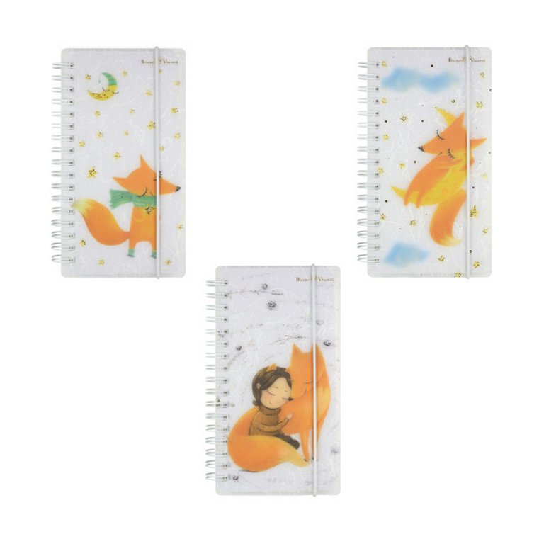 Блокнот А6  80л., 90*160 мм, на гребне с резинкой "ВОЛШЕБНЫЕ ЛИСЫ" в точку, 3 ВИДА