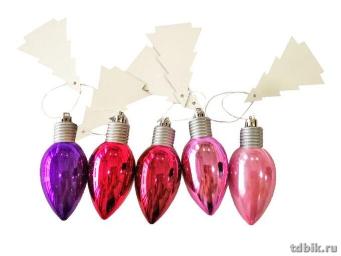 Украшение елочное из пластика "Лампочка розово-алая" 6см