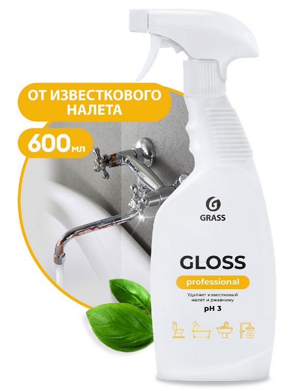 Средство от ржавчины и известкового налета  Gloss Professional, 600 мл, триггер (GRASS)