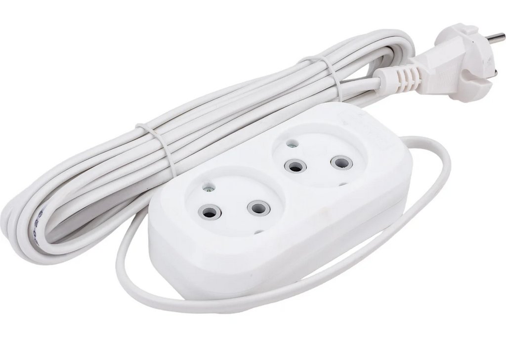 Удлинитель сетевой, 2 розетки без заземл, 6А, дл. 5 м, белый  UNIVersal У6-011