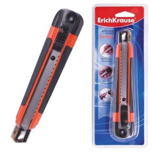 Нож канцеляр. шир. 0,9 см, метал. направ. 2 запас. лезвия, рез. вставки Erich Krause Arrow auto-lock