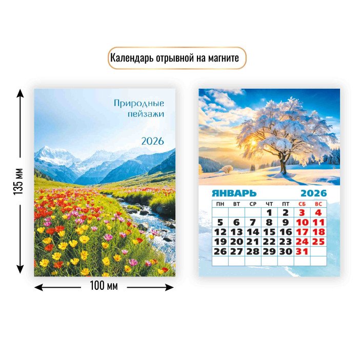 Календарь 2026г. магнитный отрывной "Природа" 10*13,5 см