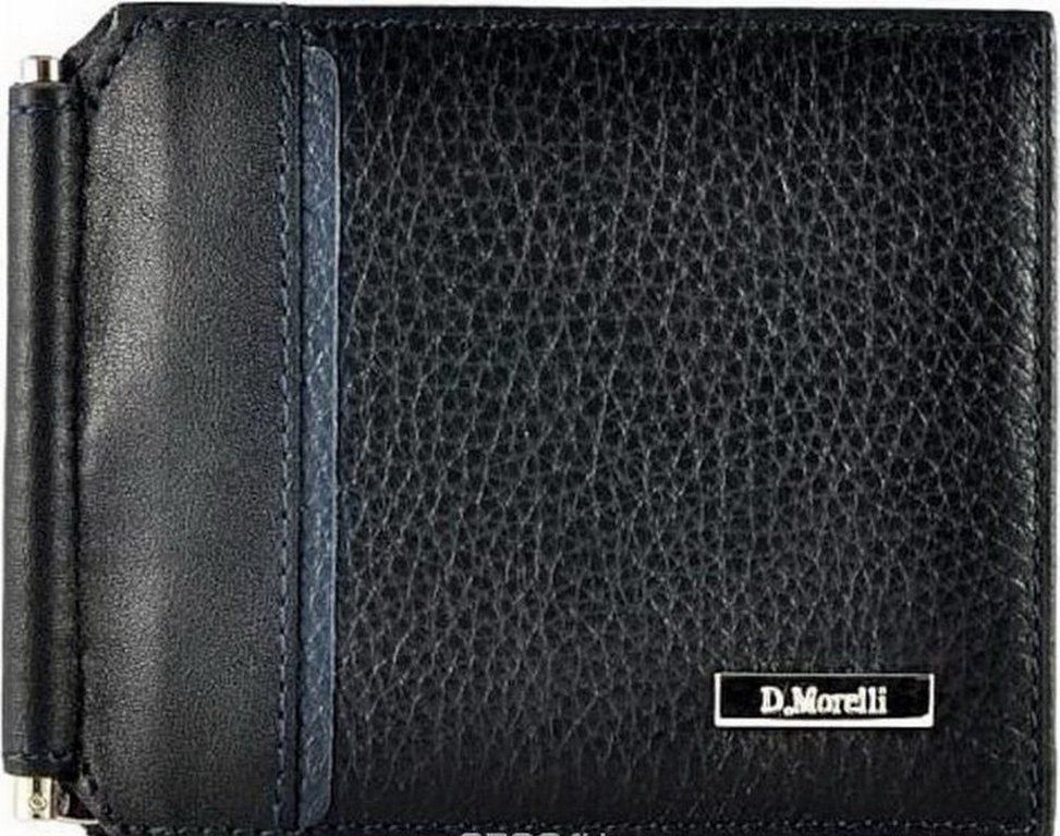 Зажим для денег D.Morelli "Бруно" с монетником, нат.кожа, черный с синим