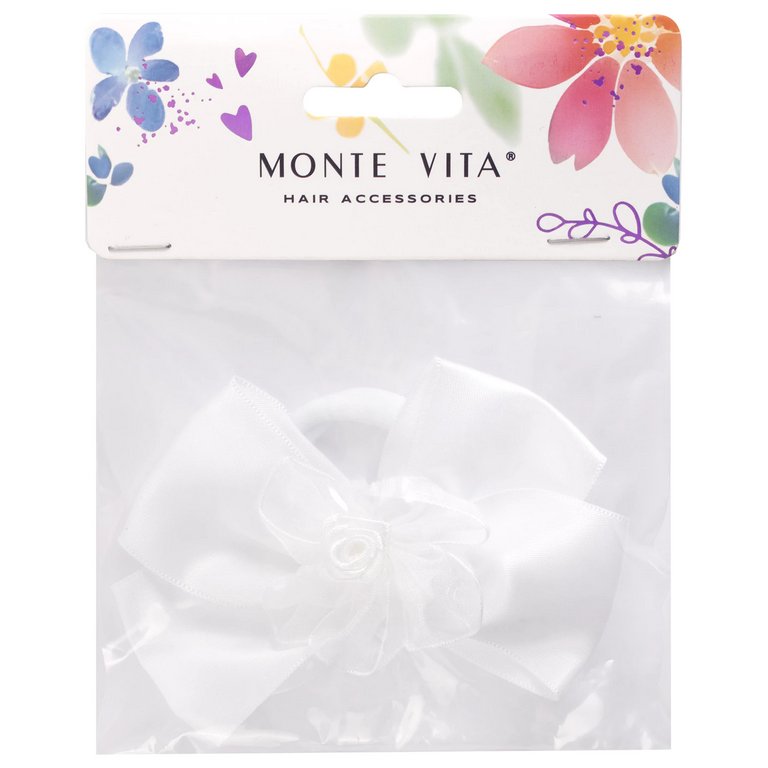 Бант для волос 8*10см, 10*12см, 8см на резинке,  1шт/уп, белый MONTE VITA