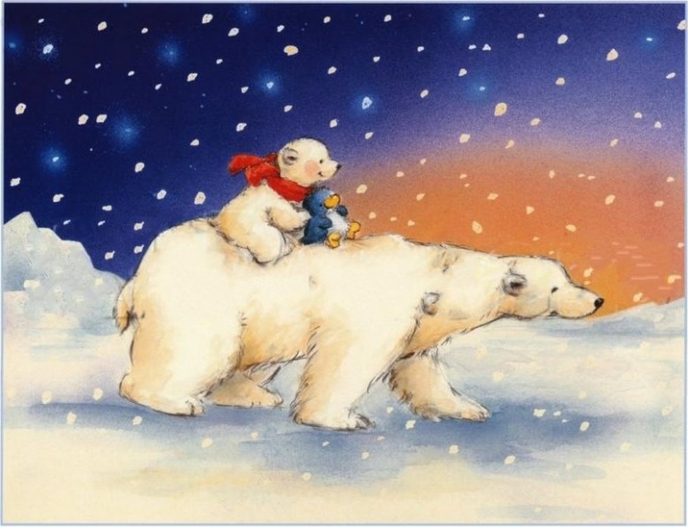 Постер на холсте в раме "Полярные мишки" 30*21 см , №15865