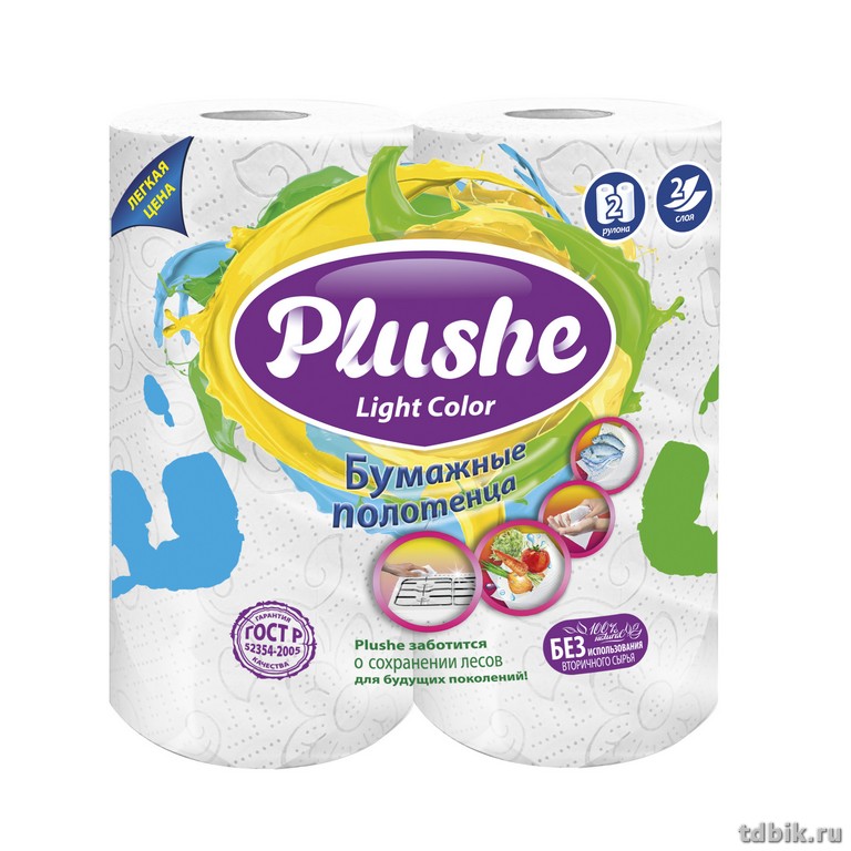 Полотенце бумажное Plushe Light 2 рул/уп, белые, 2-х слойные Полотенце бумажное Plushe Light 2 рул/уп, белые, 2-х слойные