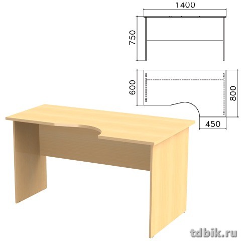 Стол письменный эргономичный правый "Канц"  (1400*800*750мм), цвет бук
