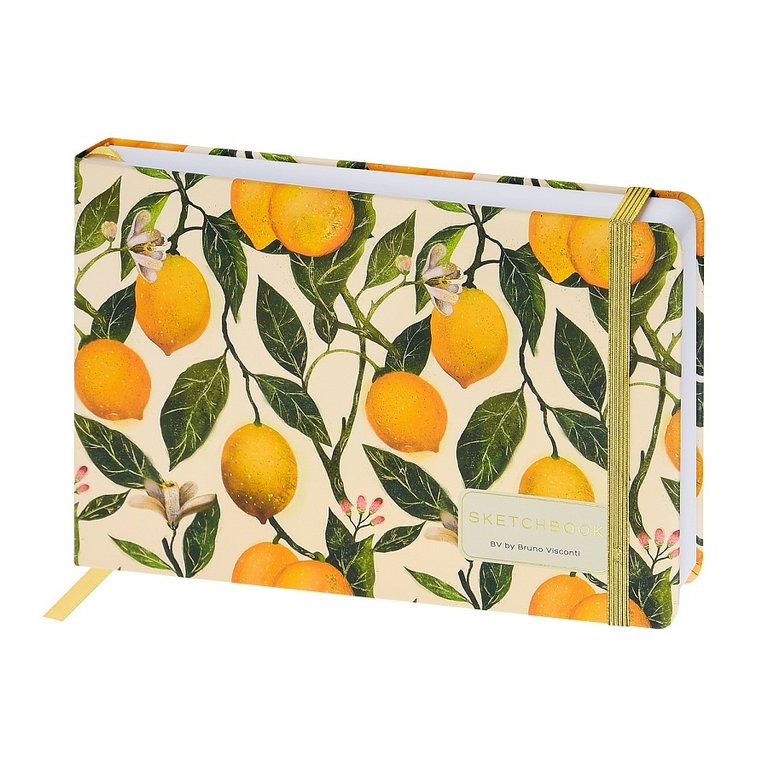 Скетчбук 213*146 мм, 96л.,тв. обл. на ризинке, белый блок "Flora. Paradise lemons"