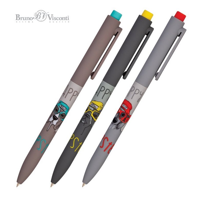 Ручка шариковая авт. с рис. Bruno Visconti FunClick "Псы на стиле"  0,7мм синяя (ст.116мм, лин.0,5)