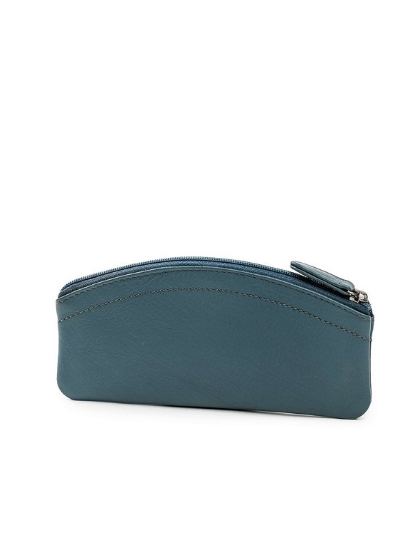 Футляр для очков Dr.Koffer, 7,5*17*0,5см, нат. кожа, на молнии, голубой