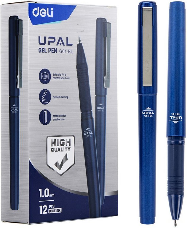 Ручка гелевая Deli Upal резин. упор 1,0мм синяя (линия 0,7мм)