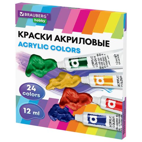 Краски акриловые художественные 24цв. 12мл BRAUBERG HOBBY