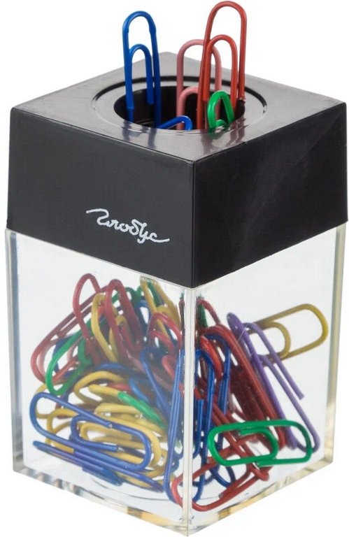Диспенсер для скрепок магнитный + 50 цветных скрепок, цвет прозрачный ДМ-28П-50 GLOBUS