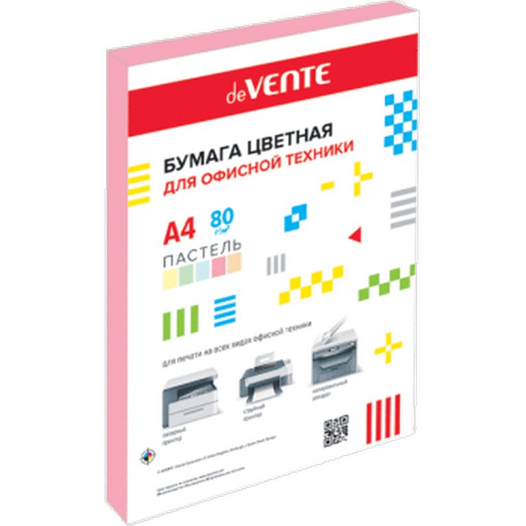 Бумага "deVente" 80г/м2 А4, 100 лист/уп, розовый пастельный