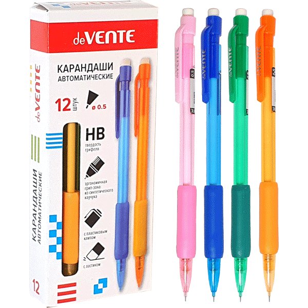 Карандаш механический 0.5 мм deVENTE резин. упор, ластик (ассорти)