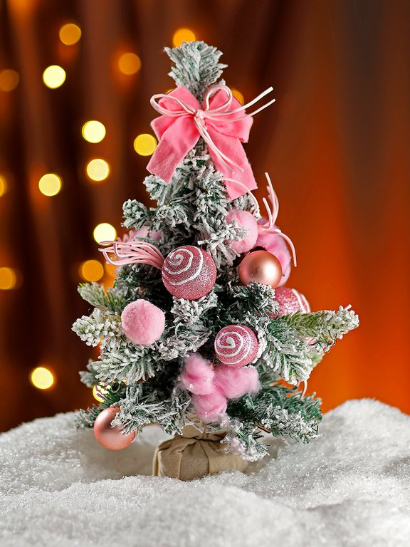 Ель декоративная   0,30 м украшенная "Зимняя красавица" (цв. гамма украшений розовая)