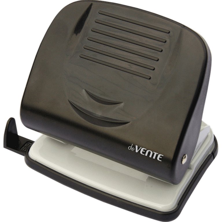 Дырокол до 30л пластик. deVENTE "Stripe" с линейкой, черный