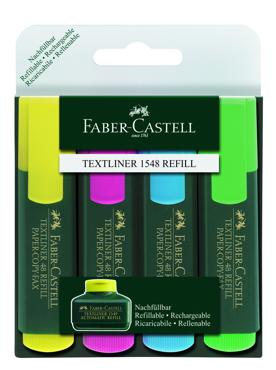 Набор текст-маркеров  4 шт Faber-Castell, с клипом, (желт, роз, голуб, зелен)