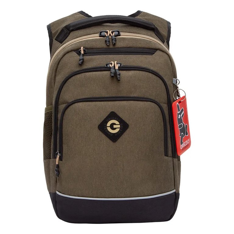 Рюкзак школьный для мальчика Grizzly 40*25*22 см, хаки/бежевый