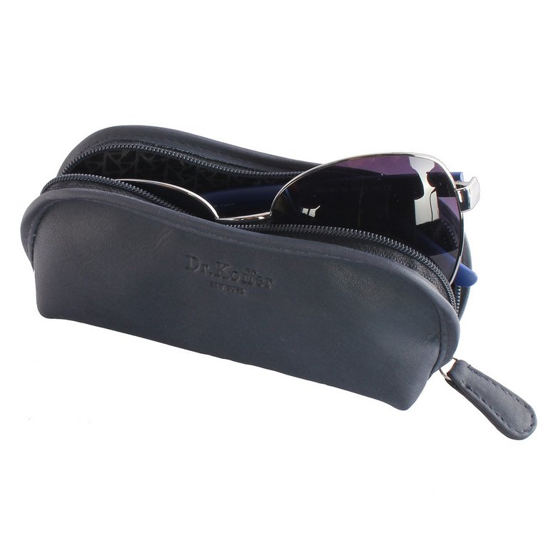 Футляр для очков Dr.Koffer, 7*15*3см, нат. кожа, на молнии, синий