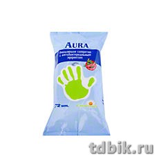 Салфетки влажные  72 шт/уп Aura с антибак. эффектом