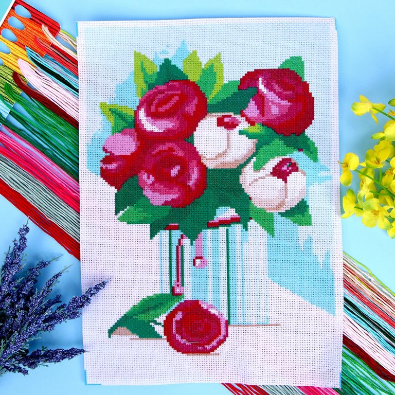 Вышивка крестиком "Композиция из пионов" 30х20 см Школа талантов