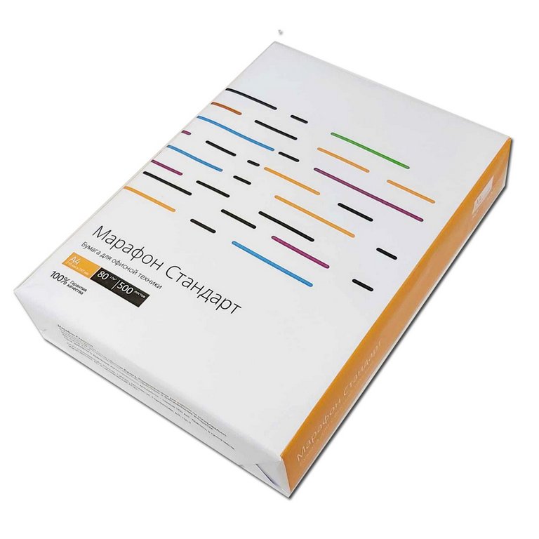 Бумага офисная Марафон Стандарт А4, 80 г/м2, 146% CIE 96% ISO,толщ.106мкм, непрозр. 91%, 500 л/пач.