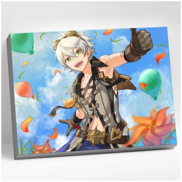 Роспись по номерам (холст) 30*40см Геншин "Баннет" (основа+акрил.+кисти) 28 цв.