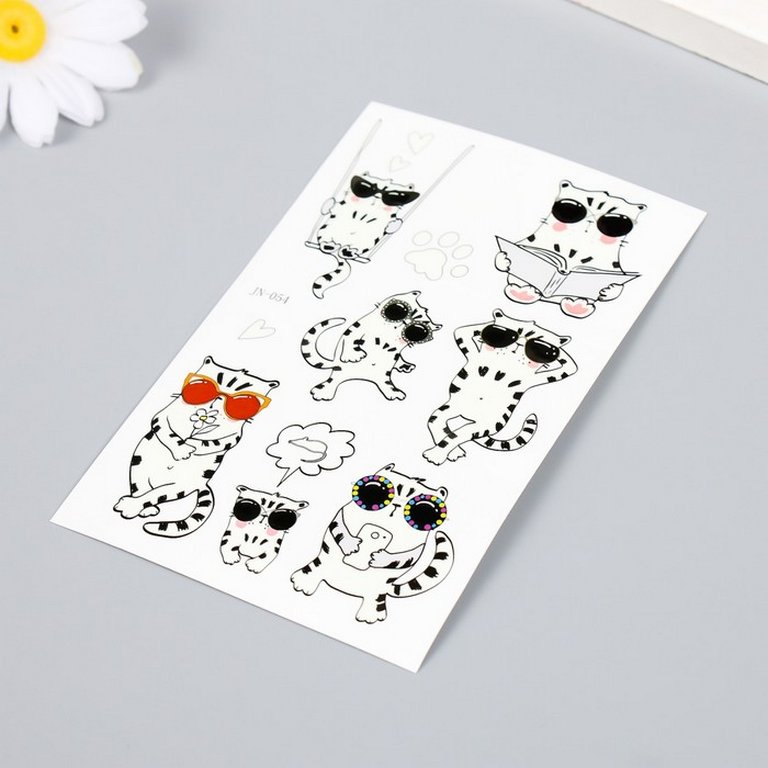 Наклейка-тату "Котик - крутыш" светящаяся в темноте 12х7,5 см