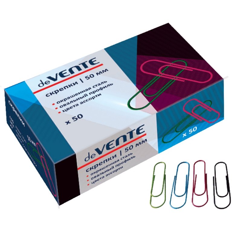 Скрепки 50 мм 50 шт/уп цветные deVENTE