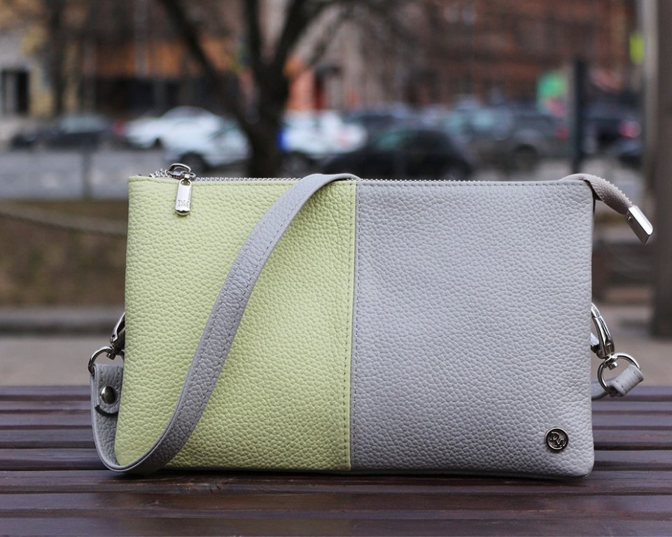 Сумка женская-клатч  D.Morelli , нат. кожа "Duo" серо-лимонная