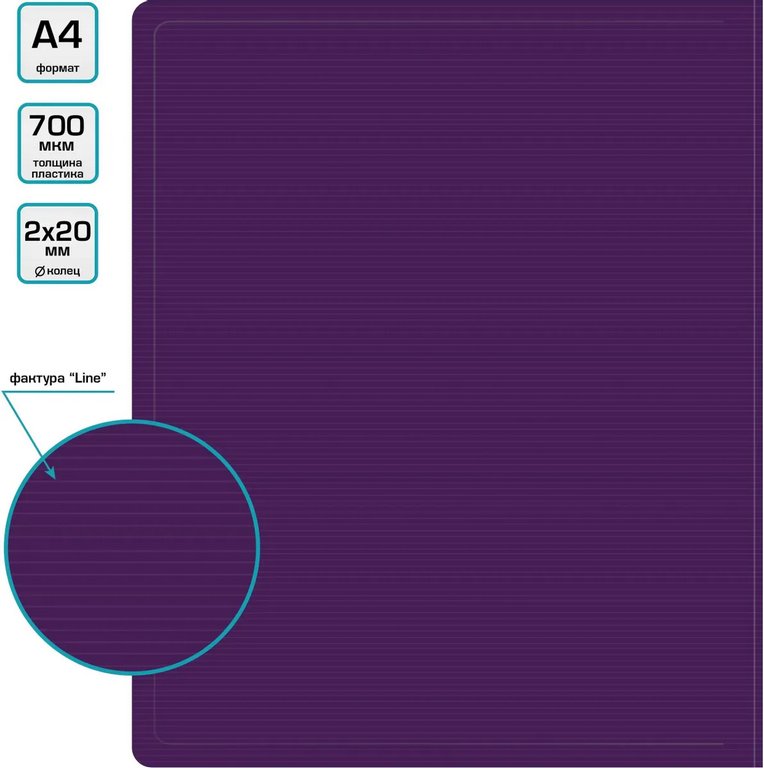 Папка на 2-х кольцах А4 32 мм DeLuxe пластик 0.7мм, цв. черничный Бюрократ