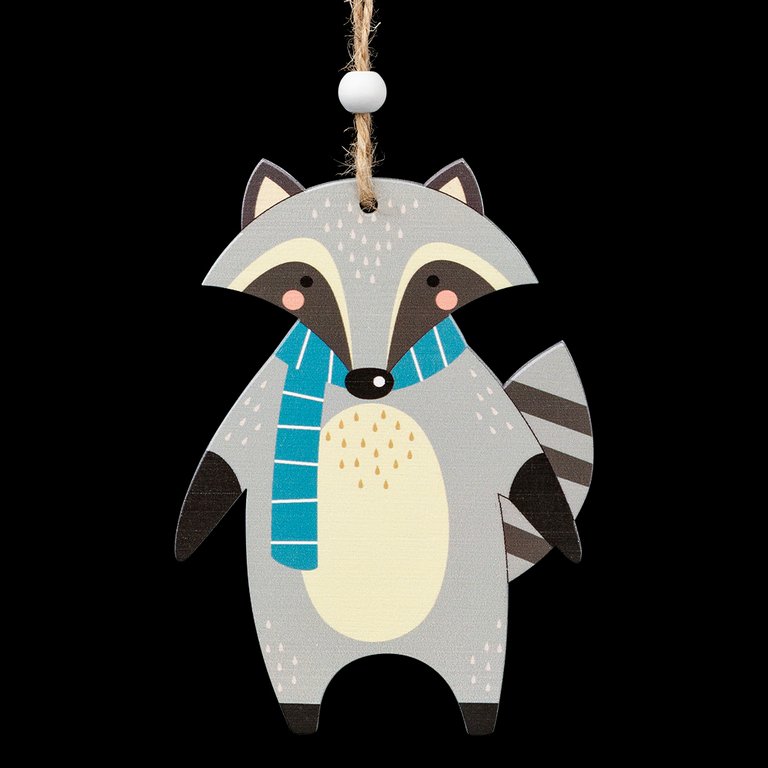 Украшение елочное из дерева "Енот на прогулке" 11 см