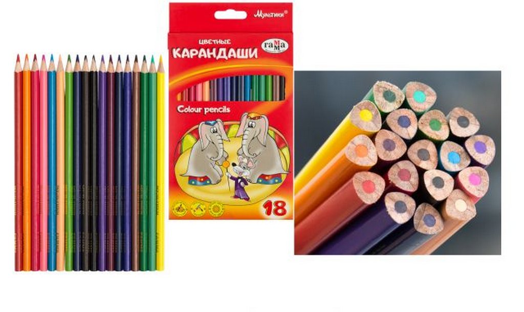 Набор карандашей  18 цв. трехгранные ГАММА "Мультики" (слоны)